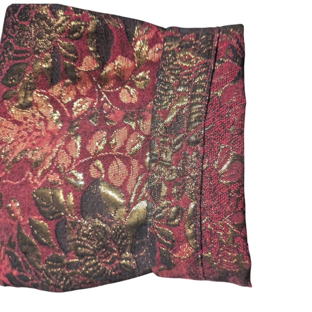 Chicos Womens Size 2 Burgundy Gold Metallic Floral Brocade Blazer Jacket Evening - Picture 3 of 8